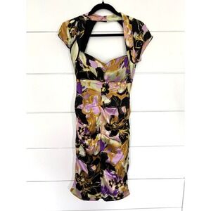 Vintage Cache Dress Womens 4 Floral Abstract Silk Cocktail Prom‎ Y2k 90s Fairy